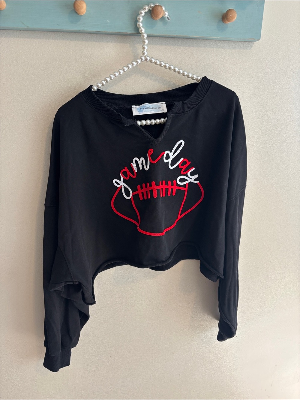 Big Water Blue Sky Game Day Cropped Sweatshirt Women's Small Black Football